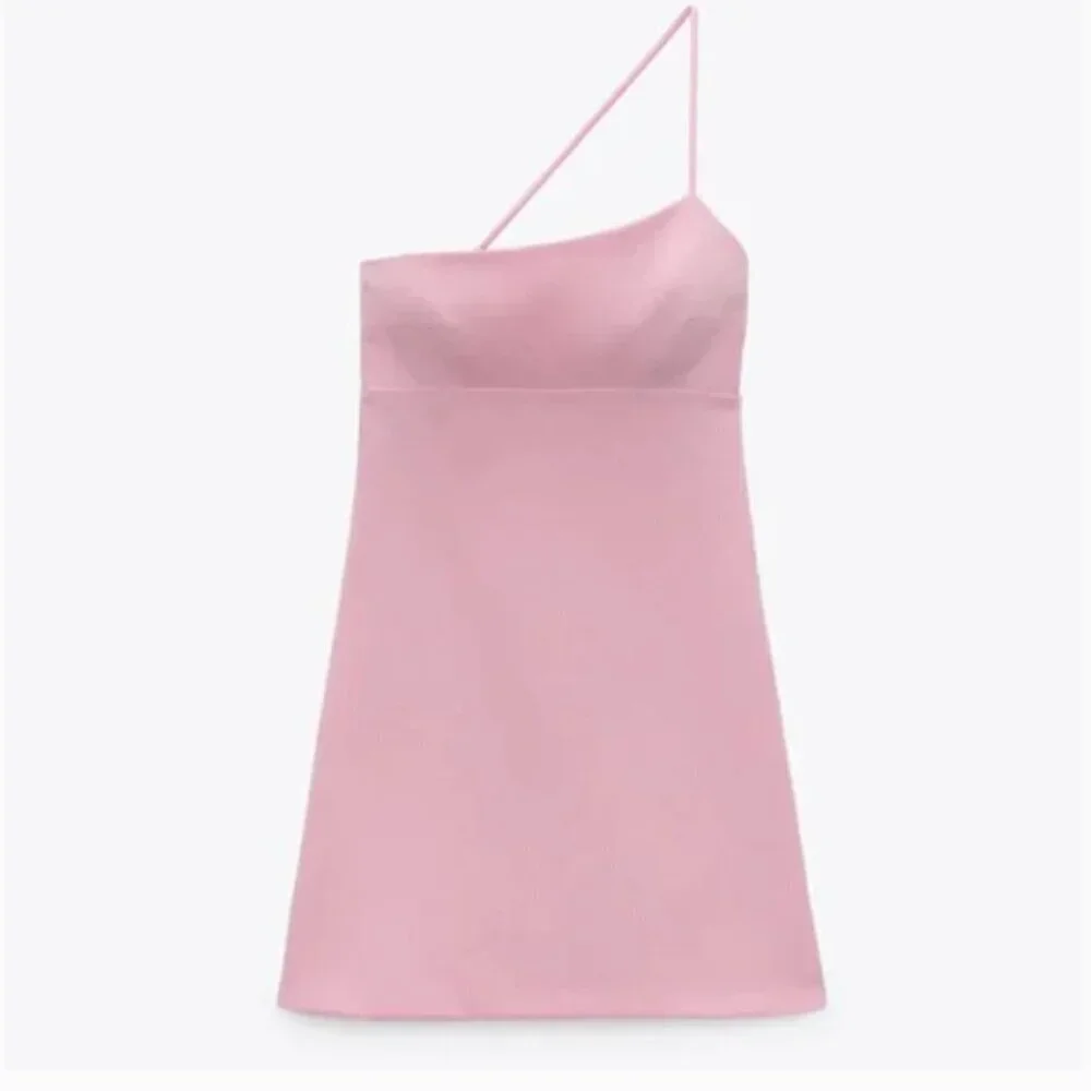 Zara Pink Asymmetric Dress Blogger Favorite Size M NEW WITH TAG! - Picture 7 of 7